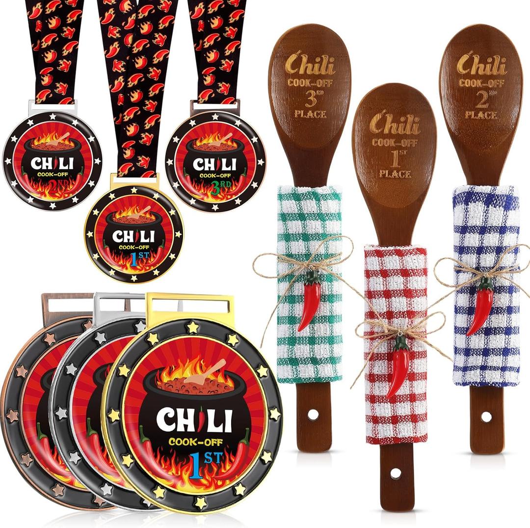 Quelay 15 Pcs Chili Cook off Prizes 1st 2nd 3rd Wooden Spoons Medals Cotton Dishcloths Pepper Charms Trophies Chili Cook off Decorations for Men Women (Brown) Quelay 15 Pcs Chili Cook off Prizes 1st 2nd 3rd Wooden Spoons Medals Cotton Dishcloths Pepper Charms Trophies Chili Cook off Decorations for Men Women (Brown)