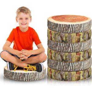 Juexica 6 Pcs Decorative Soft Round Throw Pillow Circle Seating Tree Stump Pillow 3D Digital Print Stump Cushion Flexible Seating Floor Cushion Natural Wood Forest Decor for Classroom Home Couch