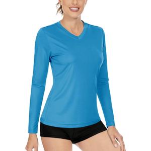 Boladeci Women's Swim Shirts Long Sleeve V Neck T Shirts UPF 50+ Sun Protection Quick Dry Rash Guard (Brown, S)