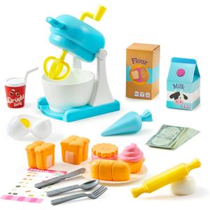 lalalark Whisk n' Bake Bakery Mixer Playset, 16 Pieces Toy Kitchen and Food Accessories with Play Money and Menu, Pretend and Play Toys for Girls Boys, Birthday Gift for Kids