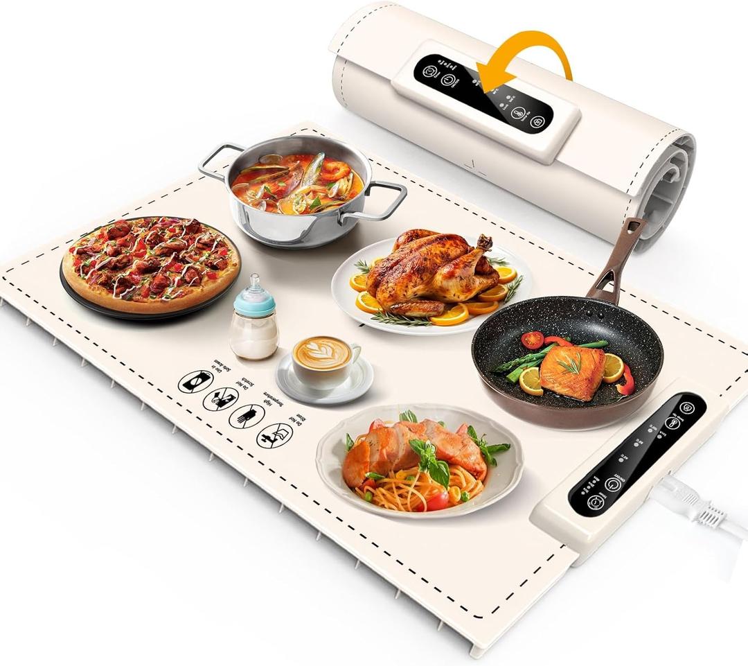 AuntyFey Food Warming Mat,Countertop Warming Mat, Silicon Warming Mat for Food, Electric Warming Tray, Food Warmers for Parties Buffet, Warming Trays for Buffets Party, Food Heating Mat,White