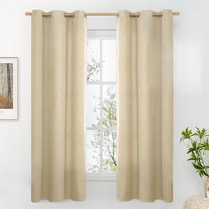BGment Faux Linen Curtains for Bedroom 63 Inch Length 2 Panels Set, Sand Beige Burlap Textured Light Filtering Privacy Thick Window Curtain Drapes for Living Room Farmhouse, Each 38 Inch Wide