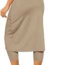 Aurgelmir Womens Tennis Skirt with Capris Leggings Golf Knee Length Skorts Athletic Long Skirts for Women with Pockets (Beige)
