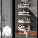 Spice Rack Wall Mount with Hooks - Spice Racks Organizer for Cabinet Storage, Wall Mounted Hanging Shelf Seasoning Organizer, for Kitchen, Pantry Door, Bathroom (White, 2 Pack)