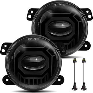4 Inch LED Fog Lights Round White Compatible with Jeep Wrangler JK Unlimited JKU 2007-2018, DOT Approved Front Bumper Offroad Fog Lamps Assembly Replacement - Pair