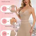 SLIMBELLE Shapewear Slips For Under Dress Deep V Neck Adjustable Strap Tummy Control Full Slip Seamless Shaper For Women (Beige, M)