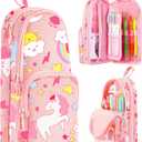 Cute Pencil Case,Unique Aesthetic 3D Schoolbag-Shaped Pencil Pouch for Girls Boys Kids Women,Big Capacity Pen and Pencil Stationery Organizer Bag with Zippers for School Office (Pink Rainbow)