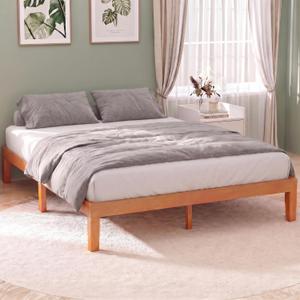 DUMOS Full Size Bed Frame, Solid Wooden 12IN Platform Bed Base with Sturdy Wood Slat Support, Noise-Free Design, No Box Spring Needed, Easy Assembly, Natural Pine
