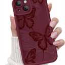 for iPhone 15 Case, Creative Butterfly Pattern Design for Girl Women, Soft Silicone Shockproof Anti-Scratch Protection Phone Cover for iPhone 15 (Burgundy Red Butterfly)