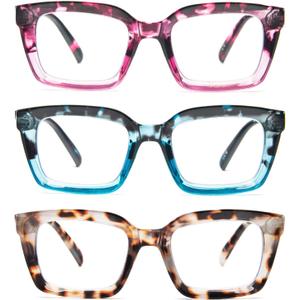 DXYXYO 3 Pack Retro Oversized Reading Glasses for Women Men Fashion Square Blue Light Blocking Computer Reader