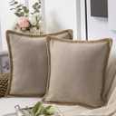 Phantoscope Pack of 2 Farmhouse Decorative Solid Throw Decorative Pillow Cover Burlap Linen Trimmed Tailored Edges Beige 20 x 20 inches, 50 x 50 cm