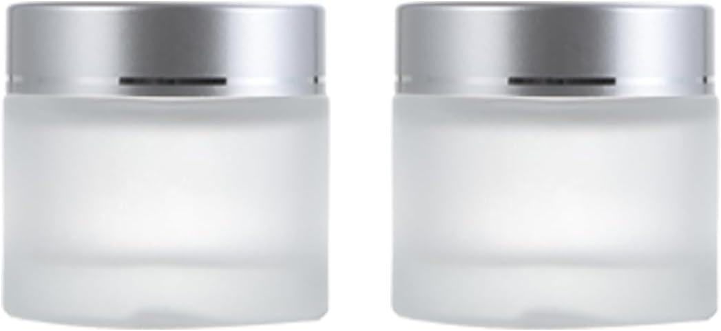 2 Pack 60ml/2Oz Frosted Glass Cream Jars with Silver Lids Empty Face Cream Containers Refillable Cosmetic Jars for Skincare, Body Butter, Lotion, Masks