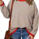 Eytino Plus Size Sweaters for Women Casual Striped Color Block Long Sleeve Round Neck Pullover Jumpers Tops 4X