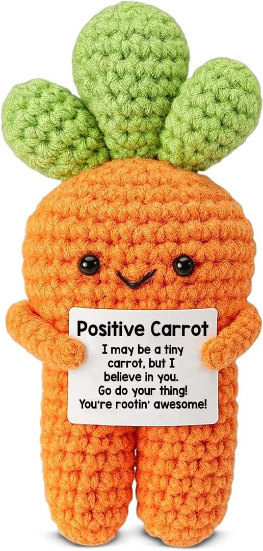 Handmade Positive Carrot Doll Crochet with Card - Motivational Gifts for Coworker Friends Bestie Sister - Christmas Birthday Gift Ideas