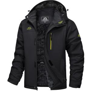 MAGCOMSEN Men's Winter Jacket Ski Snow Waterproof Fleece Coats Snowboard Warm Parka Raincoats with Hood 5 Pockets (Black), Small