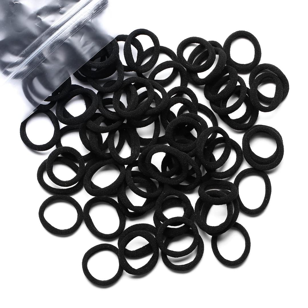 WANBY Hair Ties Mini Seamless Black Hair Bands Soft Elastics Ponytail Holders Hair Ties (100 Pcs) (100 Pcs)