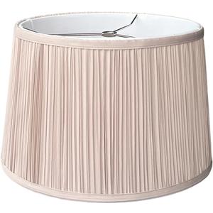 Beige Large Drum Lampshade, 14.5"Top x 16"Bottom x 10"High Pleated Fabric
