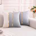 TAOSON Velvet Throw Pillow Covers, Pack of 2 Soft Decorative Cushion Covers Cases Grey Beige Patchwork with Gold Leather for Sofa Bedroom Livingroom Car, 18 x 18 Inch