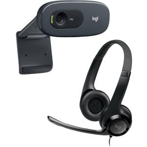 Logitech USB Headset H390 with Noise Cancelling Mic & C270 Desktop or Laptop Webcam, HD 720p Widescreen for Video Calling and Recording