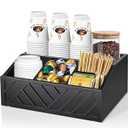 Farmhouse Coffee Station Organizer - Wooden Countertop Coffee Bar Accessory Holder for Pods, Syrups & Condiments (Black)