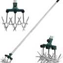 Rotary Cultivator Garden Rotary Tiller Adjustable Stainless Steel Poles Hand Tiller for Soil Mixing or Reseeding Grass Lawn Tiller Total Length 57 Inch (green)