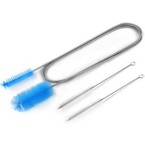 Flexible Long Drain Brush, Double Elastic Ended Nylon Cleaner Hose Tube Pipe Brush 67 inch Stainless Steel and 2 Pcs of 8 inch Straw Cleaning Brush (Blue), Pack of 2