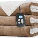 LaffyLo Electric Heated Blanket Full Size 72 x 84, Fast Heating Blanket, Dual-Sided Flannel Sherpa, 10 Heat Settings, 1-12 Hour Auto Off, Machine Washable, Light Brown
