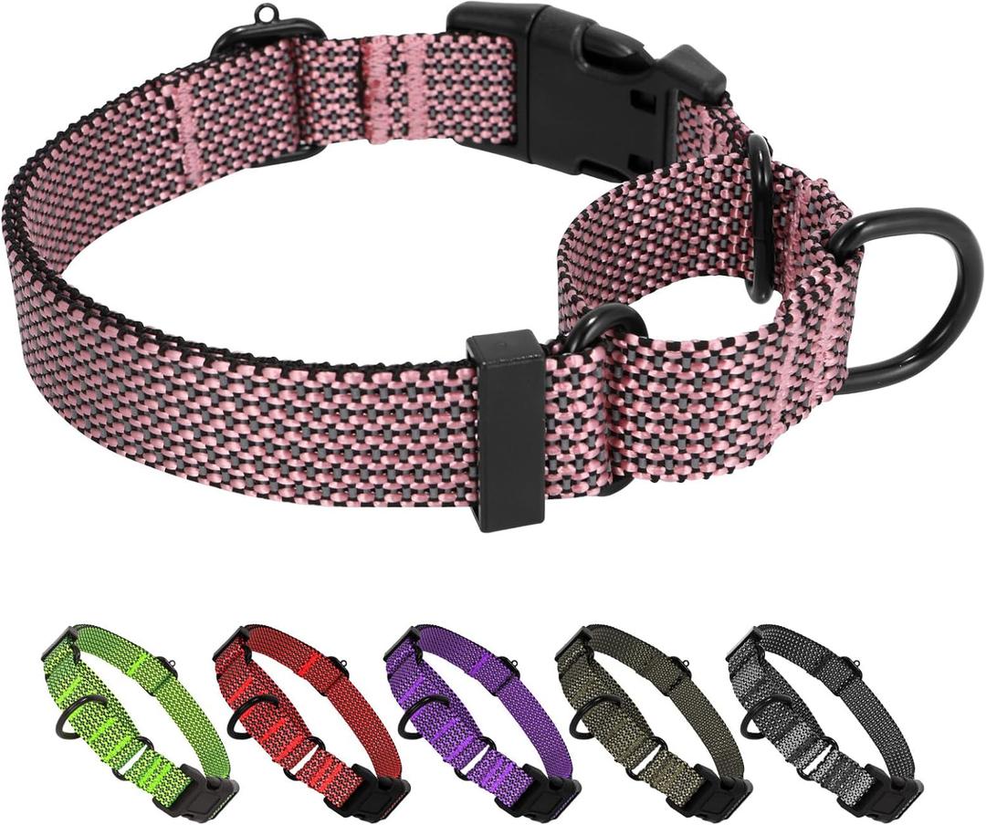 Martingale Dog Collars Adjustable Training Martingale Collar for Dogs - Reflective No Pull Dog Collar with Quick Release Buckle(Dark Grey, Small) (Extra Large, Pink)