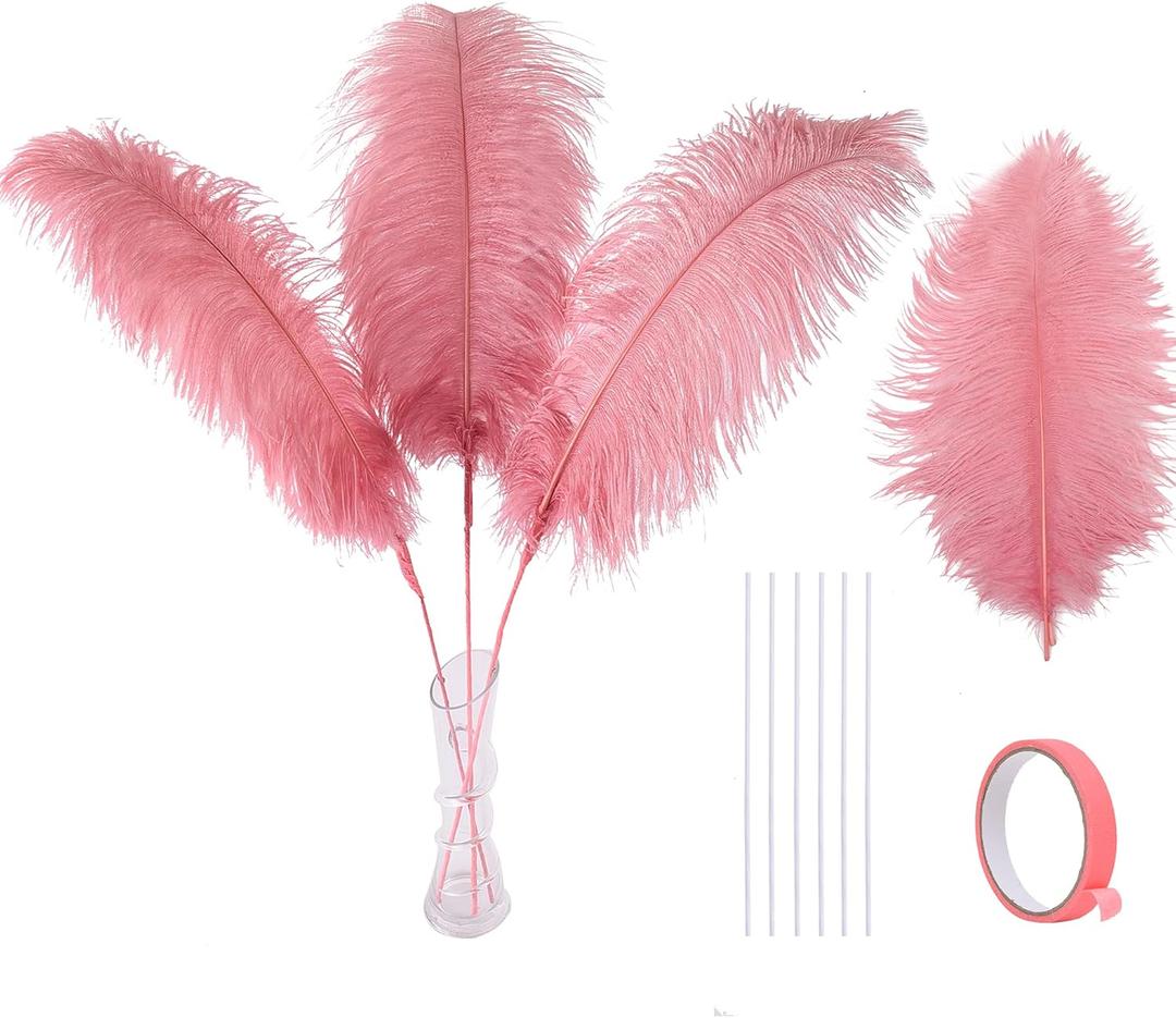 Ballinger Long Pink Ostrich Feathers - 12pcs 16-18inch Feathers Making Kit Large Ostrich Feathers Bulk for Vase,Wedding Party Centerpieces and Home Decor