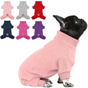 cyeollo Fleece Dog Pajamas Warm Dog Winter Coat Thermal Soft Pjs Small Dogs Onesie Stretchy Jumpsuit Doggie Pet Clothes Outfits Cat Apparel, Pink S (Small (chest Girth: 13"-15"))
