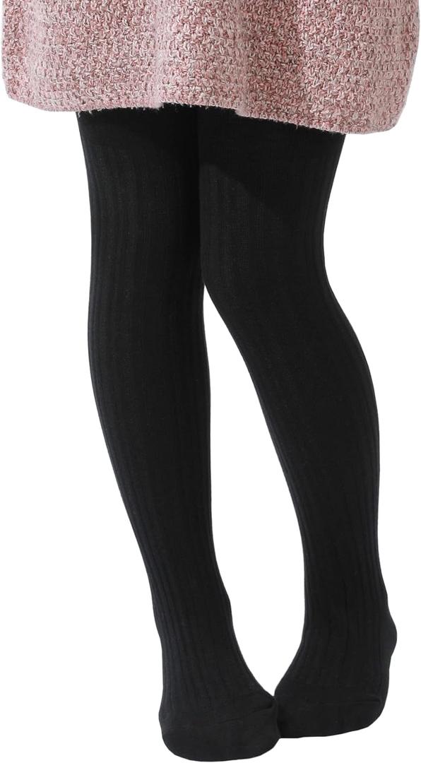 Paralinda Girls' Cotton Tights - Toddler Cable Knit Footed Tights (5-6 Years, Pattern-c Black)