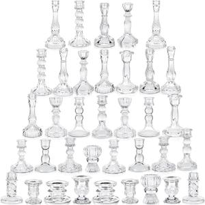 Mumufy 36 Pcs Glass Crystal Taper Candle Holders Clear Glass Candlestick Holder Fit 0.8 Inch Candles Crystal Decorative Candlestick Stand Centerpiece for Table Wedding Dining Party