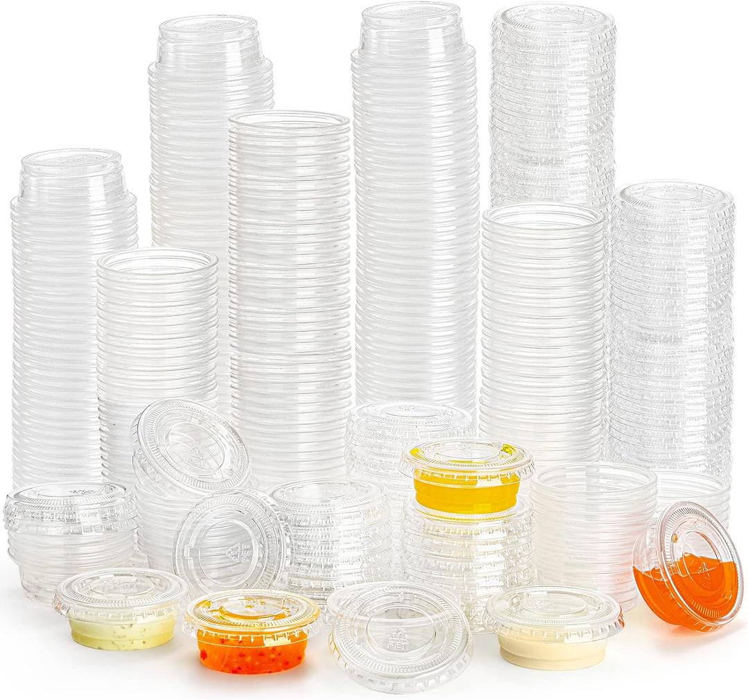 Frcctre 400 Pack 0.5 Oz Disposable Plastic Portion Cups with Lids, Small Jello Shot Cups, Plastic Souffle Cup Condiment Containers with Lids for Sauce and Salad Dressing