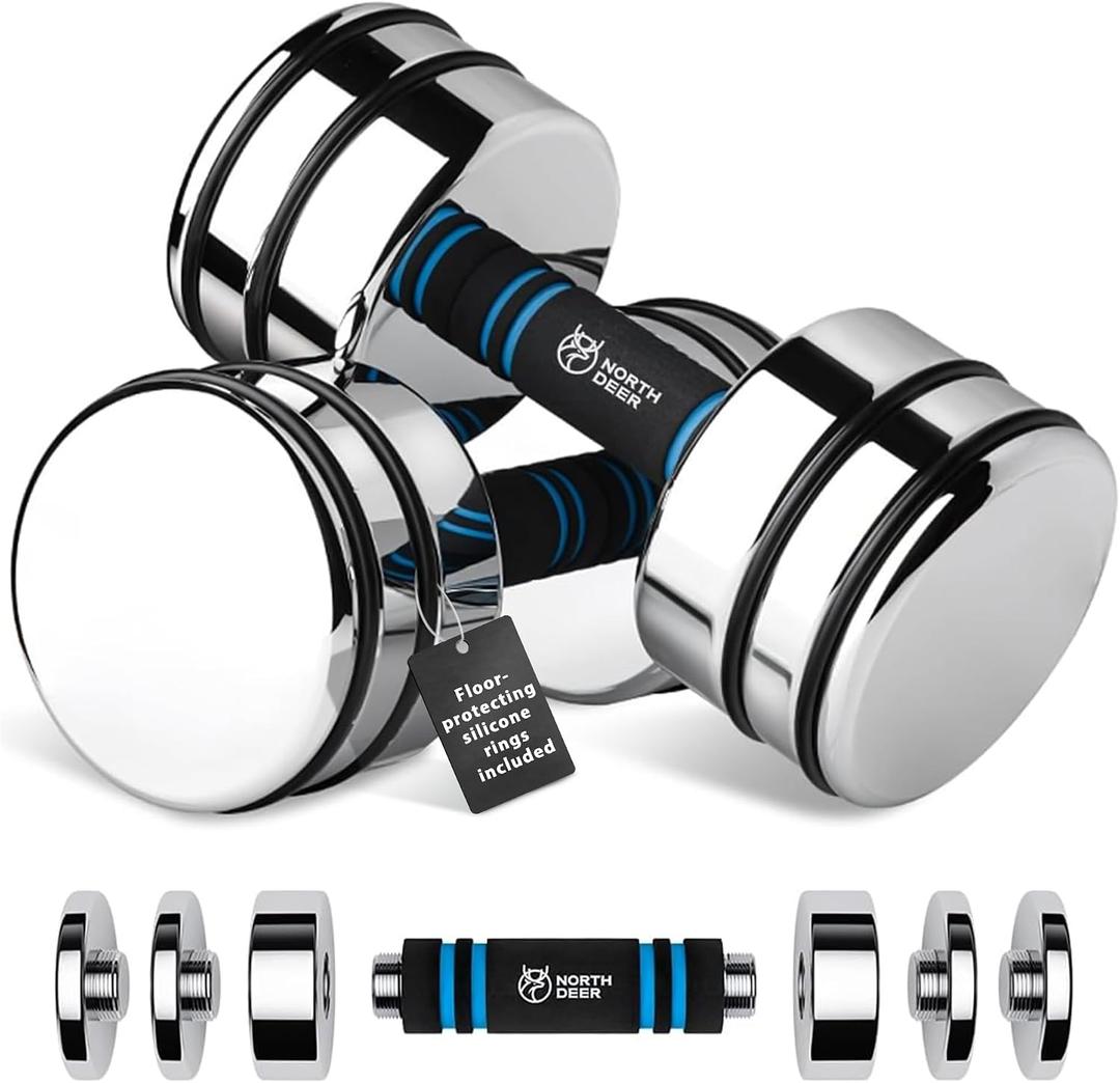 Northdeer Steel Dumbbells Ultracompact & Adjustable Chrome Dumbbell with Foam Handles 5lb 10lb 15lb 20lb 30lb 50lb Home Gym Workout (Choice of Size)