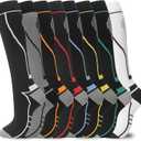 Compression Socks for Women Men Circulation Knee High 8 Pairs for Nurses, Running, Travel, Athletic (Large-X-Large, 00-8 Pairs-black White Gray)