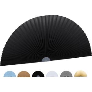 Arch Window Shade Curtains Half Circle Moon Pleated Fabric Blinds Semi Circle Temporary Light Filtering Pleated Paper Shades Half Round Window Covering Easy to Cut and Install(1, Black, 48x24Inches)