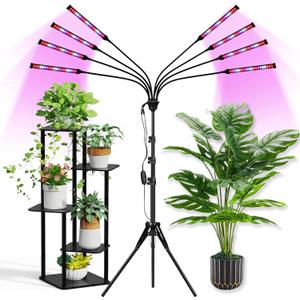 Grow Lights for Indoor Plants Full Spectrum with Stand and Timer, (Red+Blue+White) 8 Heads LED Plant Lights for Indoor Growing, Standing Floor House Plant Lamp for Seed Starting.