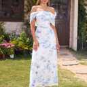 KUTUMAI Women Off Shoulder Summer Floral Maxi Long Wedding Guest Dress (White, XS)