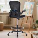 10 x Drafting Chair Tall Office Chair with Flip-up Arms Adjustable Height Standing Desk Chair with Lumbar Support and Footrest Ring Ergonomic Executive Computer Chair Swivel Drafting Stool for Work/Drawing