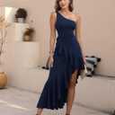 Women's One Shoulder Dress Sleeveless Midi Dresses Asymmetric Ruffle Bodycon Cocktail Party Dress (Medium, Navy)