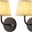 PUSU LED Cordless Black H9.6 inch Small Wall Sconces Set of 2, Rechargeable 5200mAh Battery Operated Fabric Wall Lamp with Remote, Lighting for Living Room, Bedroom, Hallway, Bathroom, Stairs, Kitchen