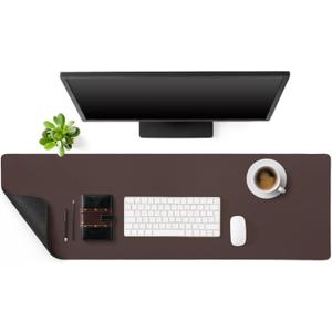 Tegeme Genuine Leather Desk Mat Large Desk Pad 47.2 x 15.7 Inch Non Slip Leather Table Protector with Stitched Edges and Rubber Base Brown Stylish Laptop Mat Smooth Writing for Workspace Home Office