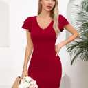 Missufe Women's V Neck Ruffle Short Sleeve Bodycon Summer Casual T Shirt Dress , S