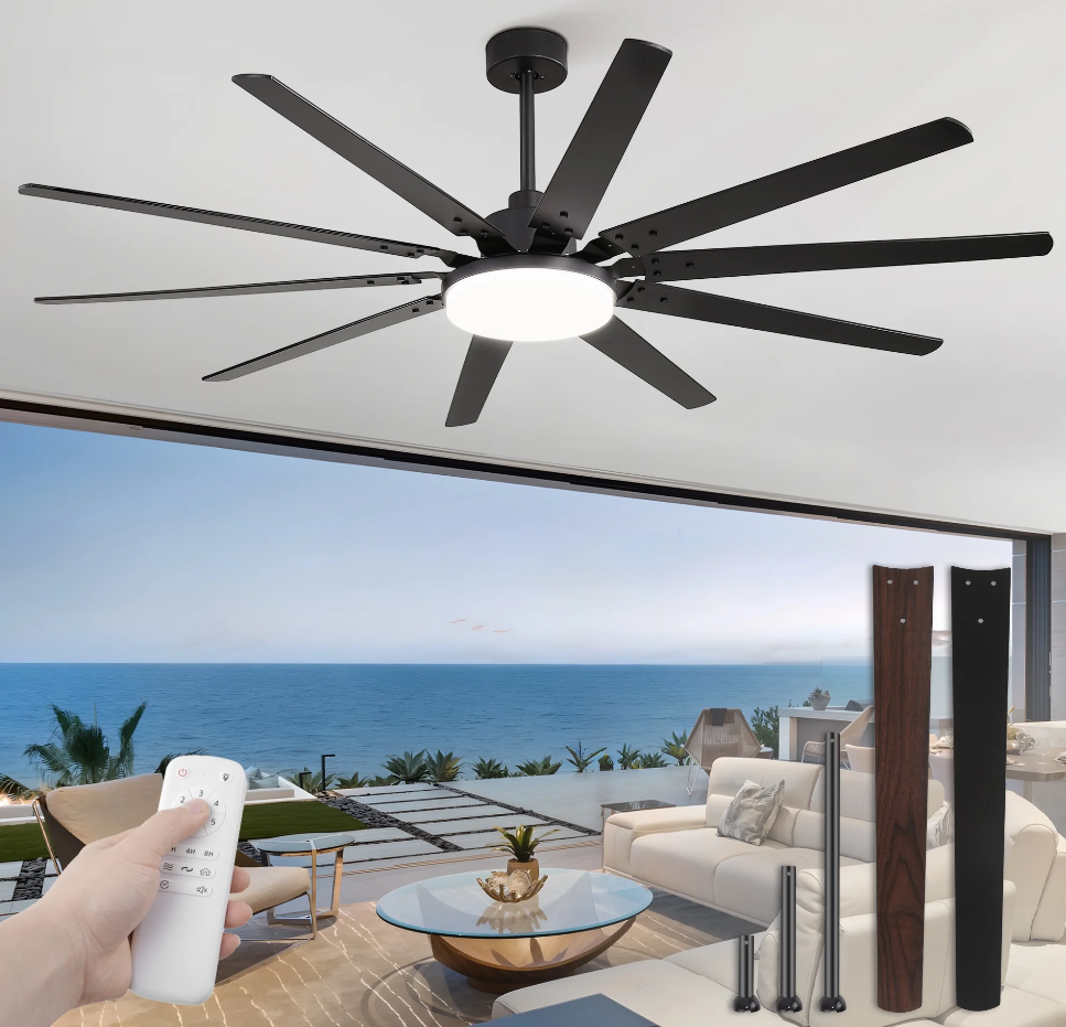 Depuley 72-Inch Ceiling Fan with Light: Modern 8-Blade Walnut and Black Indoor Outdoor Fans with Remote App Control Dimmable Light - Ultra Quiet DC Motor Reversible 6 Speed Timer