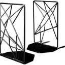 Bookends Heavy Duty Minimal Geometric Modern Midcentury Industrial Decorative Metal Book Ends Holder Stopper Office Shelf Decor Rustic Decorations Creative Retro Gold high end Designer Unique (Black)