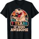 7 Years Awesome T Rex Dinosaur 7th Birthday Dino Boys Kids T-Shirt (Black, S)
