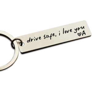 Key Chain Drive Safe I Love You Engraved Initial Personalized Gift for Husband Boyfriend Keychain Gift Car Accessories
