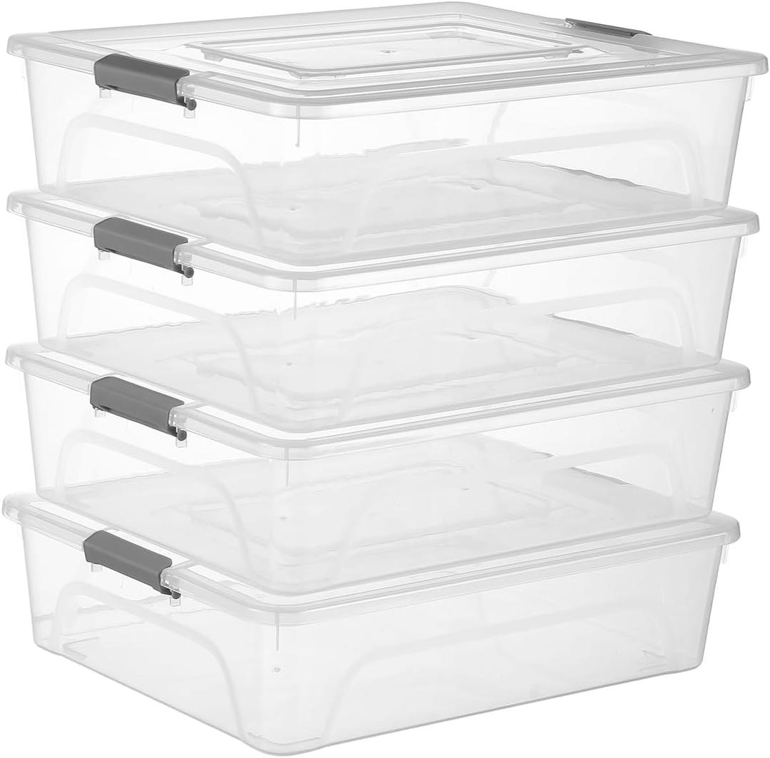4 Pack 10QT Clear Plastic Storage Bins with Lids Stackable Storage Box for Crafts, Supplies Clear File Box Plastic Container Bins for Organizing (Large)