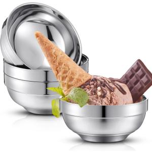 4 Pack 34 oz Stainless Steel Bowls Double Walled Insulated Soup Ice Cream Metal Mixing Nesting Bowls for Serving Soup Rice Cereal