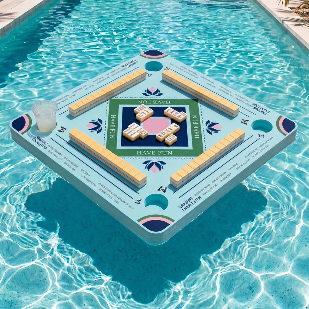 Large Pool Mahjong Table Floating Hot Tub Float Board for Mahjong Card Games Swimming Pool Dominoes Poker Adults Pools Game Tray for Summer Party Indoor Outdoor(Playful), 29.53 x 29.53 inches